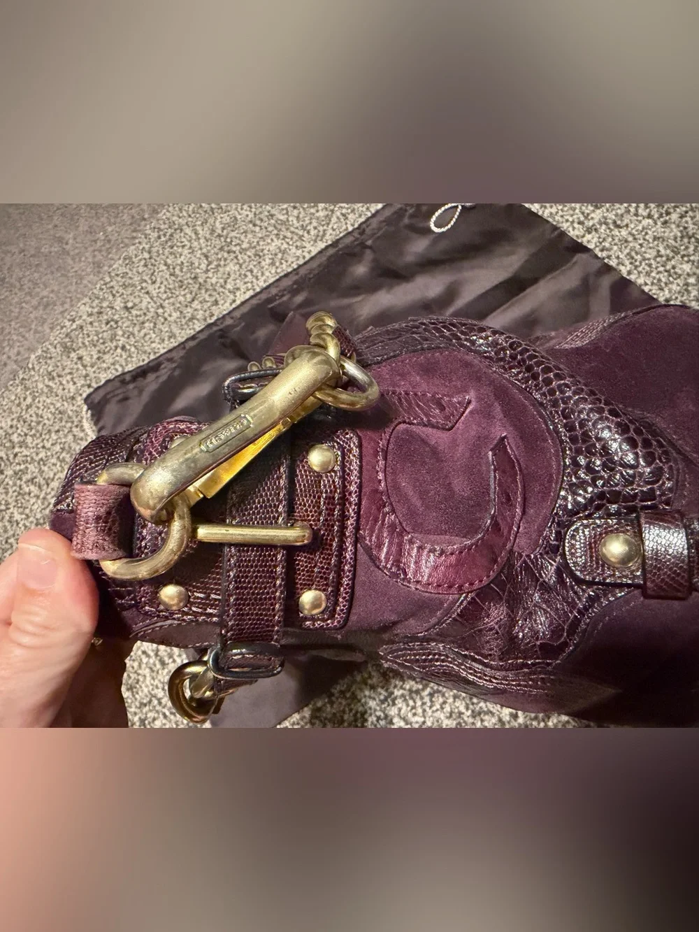 Coach Brooke 14339 Plum Inlaid C Suede Leather Shoulder Bag